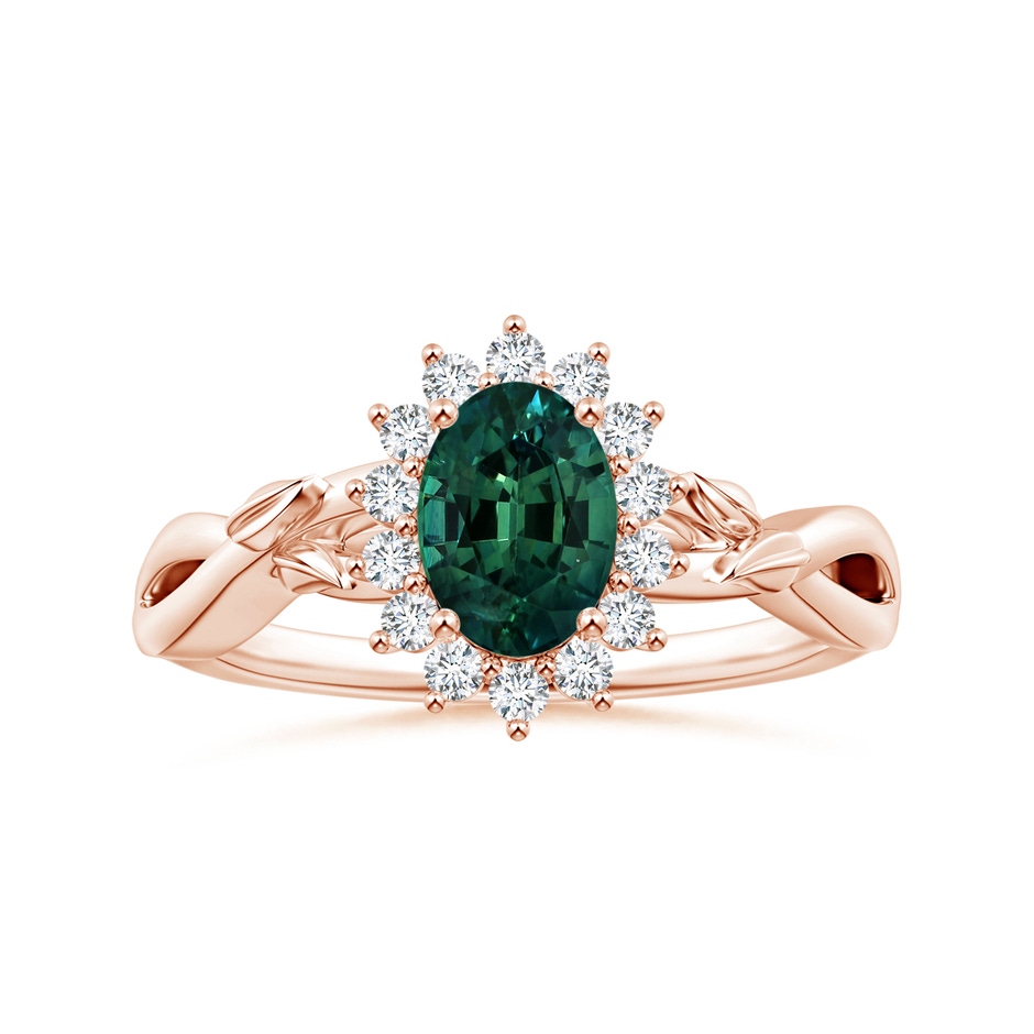 8.08x6.05x4.30mm AAA Princess Diana Inspired GIA Certified Oval Teal Sapphire Halo Ring in 18K Rose Gold 