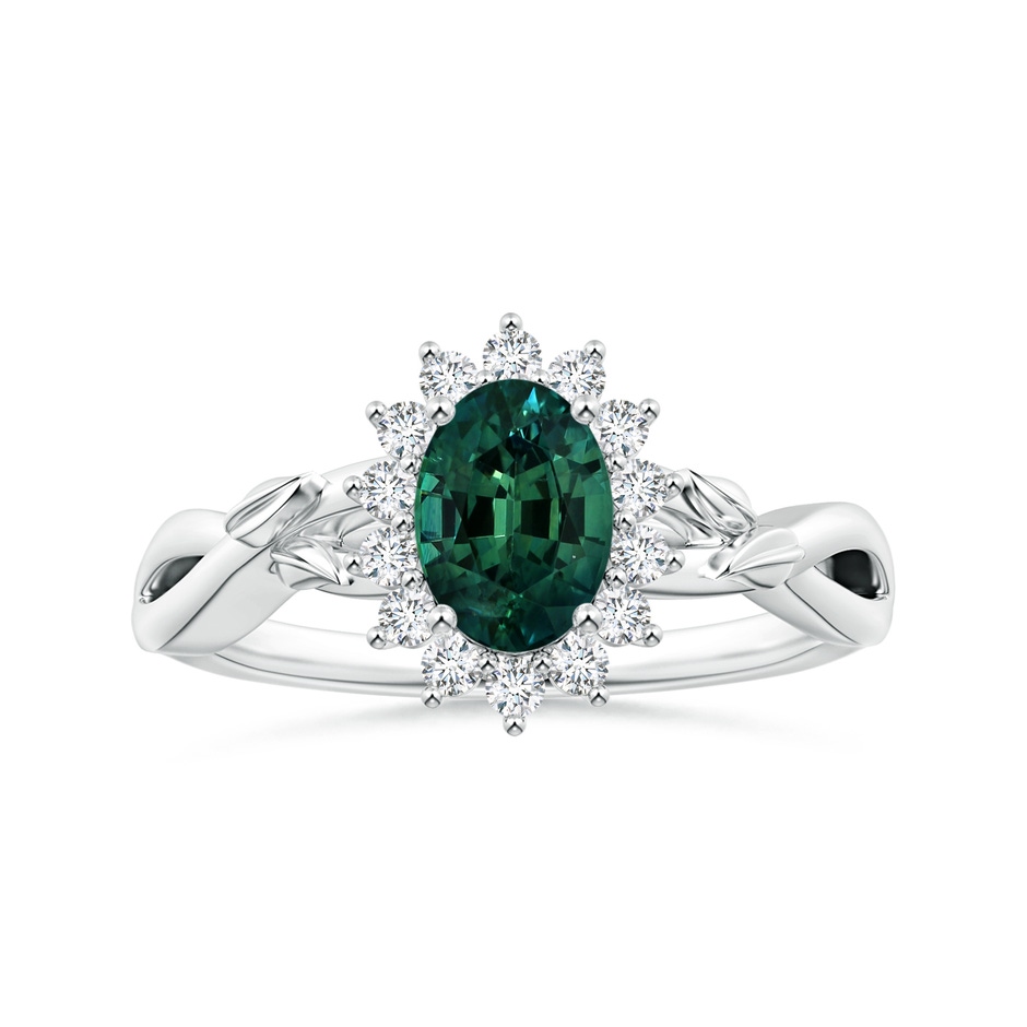 8.08x6.05x4.30mm AAA Princess Diana Inspired GIA Certified Oval Teal Sapphire Halo Ring in P950 Platinum 