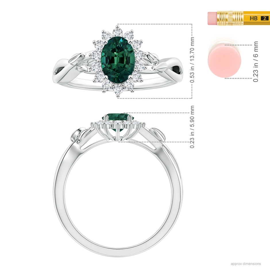 8.08x6.05x4.30mm AAA Princess Diana Inspired GIA Certified Oval Teal Sapphire Halo Ring in P950 Platinum ruler