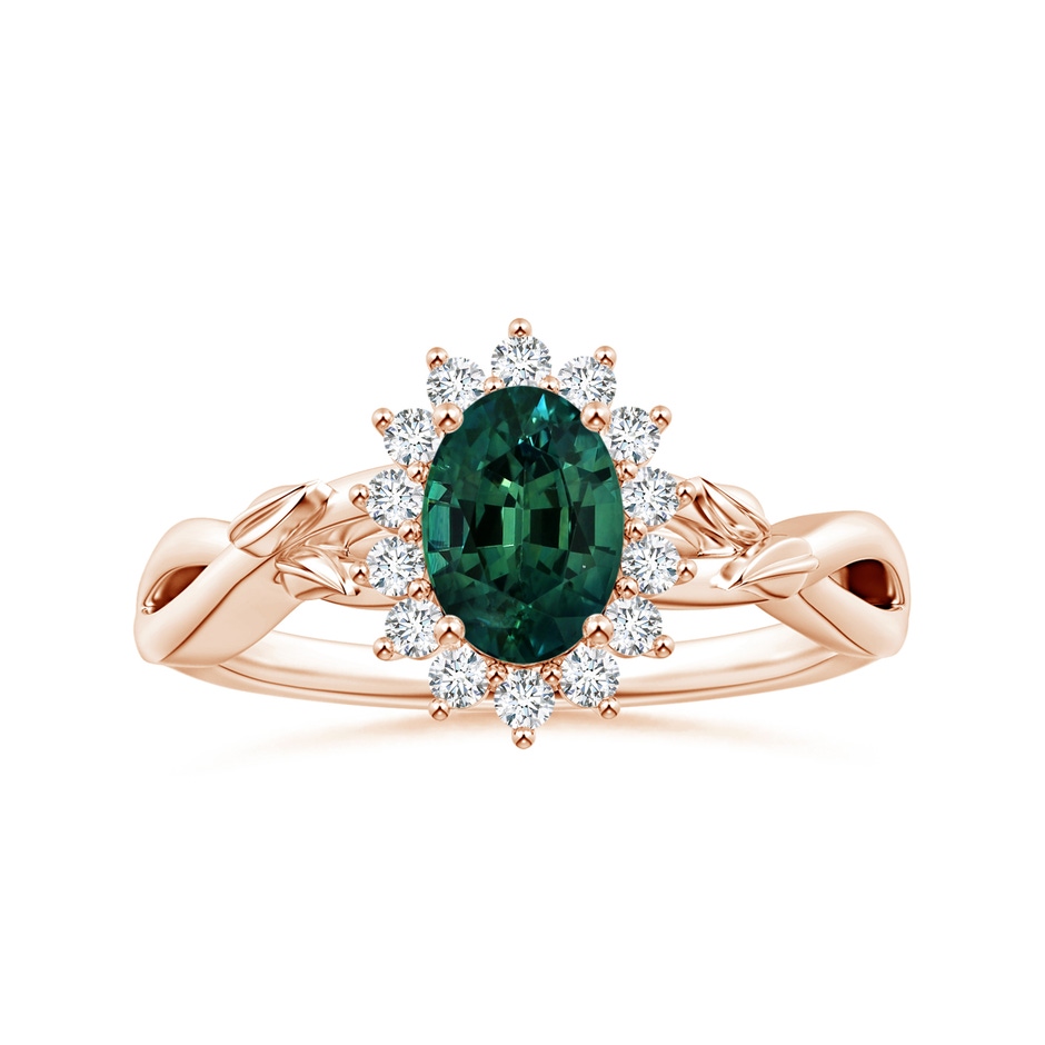 8.08x6.05x4.30mm AAA Princess Diana Inspired GIA Certified Oval Teal Sapphire Halo Ring in Rose Gold 