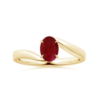 8.29x6.14x3.44mm AA Claw-Set Oval Ruby Solitaire Bypass Ring in 18K Yellow Gold