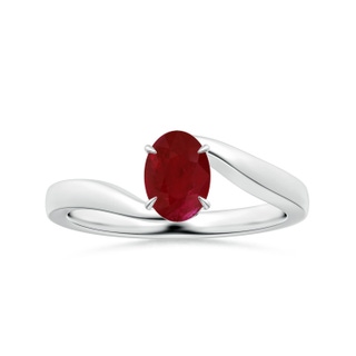 8.29x6.14x3.44mm AA Claw-Set Oval Ruby Solitaire Bypass Ring in White Gold