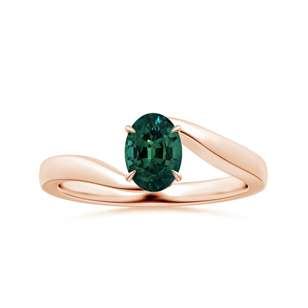 8.08x6.05x4.30mm AAA Claw-Set GIA Certified Solitaire Oval Teal Sapphire Bypass Ring in Rose Gold