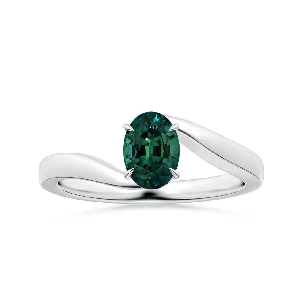 8.08x6.05x4.30mm AAA Claw-Set GIA Certified Solitaire Oval Teal Sapphire Bypass Ring in White Gold