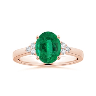 9.15x7.09x4.98mm AAA Reverse Tapered Shank GIA Certified Oval Emerald Ring with Diamonds in 10K Rose Gold