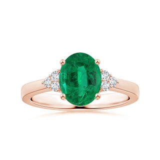 9.15x7.09x4.98mm AAA Reverse Tapered Shank GIA Certified Oval Emerald Ring with Diamonds in 18K Rose Gold