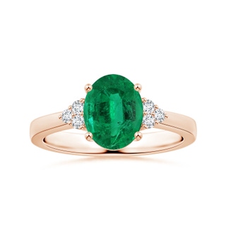 9.15x7.09x4.98mm AAA Reverse Tapered Shank GIA Certified Oval Emerald Ring with Diamonds in 9K Rose Gold