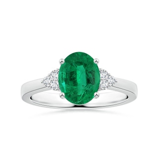 9.15x7.09x4.98mm AAA Reverse Tapered Shank GIA Certified Oval Emerald Ring with Diamonds in White Gold