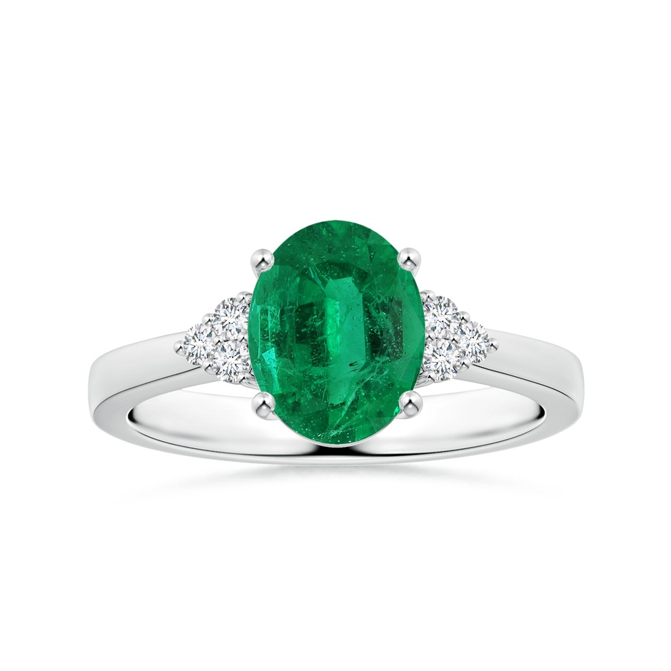 9.15x7.09x4.98mm AAA Reverse Tapered Shank GIA Certified Oval Emerald Ring with Diamonds in White Gold 