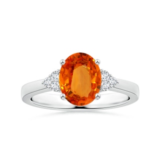 9.20x6.79x3.64mm AAA GIA Certified Oval Orange Sapphire Reverse Tapered Shank Ring with Diamonds in P950 Platinum