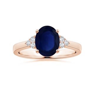 9.14x7.17x4.26mm A GIA Certified Oval Blue Sapphire Reverse Tapered Shank Ring with Side Diamonds in 9K Rose Gold