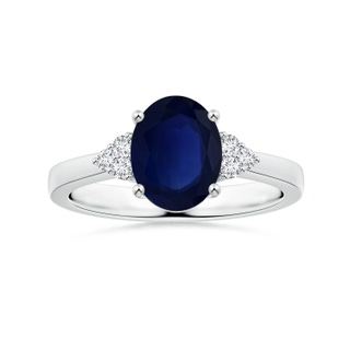 9.14x7.17x4.26mm A GIA Certified Oval Blue Sapphire Reverse Tapered Shank Ring with Side Diamonds in P950 Platinum