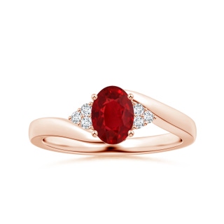 6.43x5.03x3.56mm AAA GIA Certified Tilted Oval Ruby Ring with Bypass Shank in 18K Rose Gold