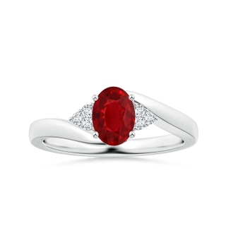 6.43x5.03x3.56mm AAA GIA Certified Tilted Oval Ruby Ring with Bypass Shank in 18K White Gold