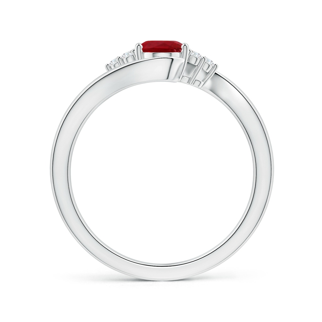 6.43x5.03x3.56mm AAA GIA Certified Tilted Oval Ruby Ring with Bypass Shank in 18K White Gold Side-1