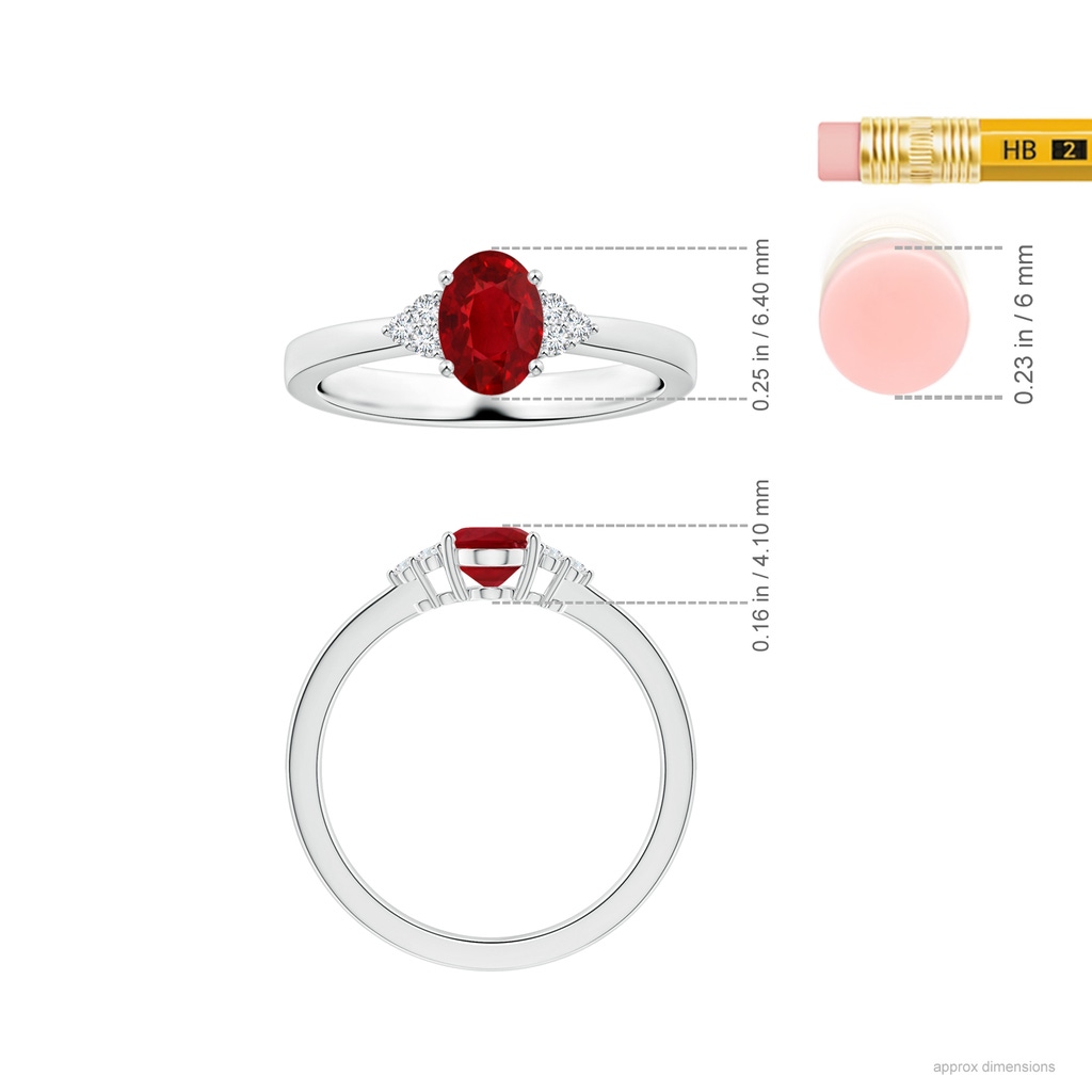 6.43x5.03x3.56mm AAA GIA Certified Oval Ruby Reverse Tapered Shank Ring with Side Diamonds in 18K White Gold Stone