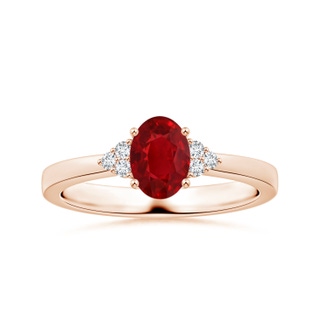 6.43x5.03x3.56mm AAA GIA Certified Oval Ruby Reverse Tapered Shank Ring with Side Diamonds in Rose Gold