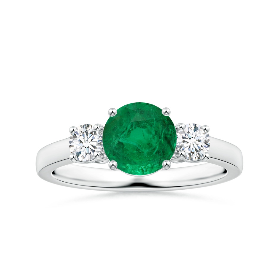 8.15x8.08x5.28mm AAA GIA Certified Round Emerald Three Stone Ring with Diamonds in 18K White Gold 