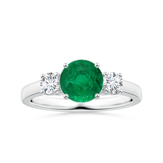 8.15x8.08x5.28mm AAA GIA Certified Round Emerald Three Stone Ring with Diamonds in P950 Platinum