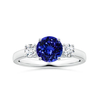 8.15x8.11x5.07mm AAAA GIA Certified Three Stone Round Tanzanite Ring with Diamonds in P950 Platinum