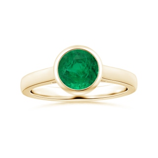 8.15x8.08x5.28mm AAA Bezel-Set GIA Certified Round Emerald Solitaire Ring in 10K Yellow Gold