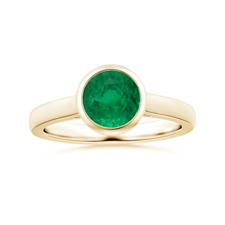 8.15x8.08x5.28mm AAA Bezel-Set GIA Certified Round Emerald Solitaire Ring in 9K Yellow Gold