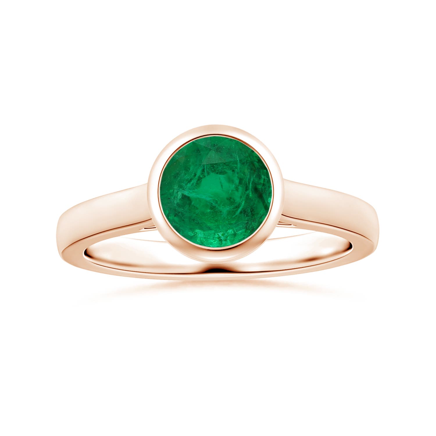 8.15x8.08x5.28mm AAA Bezel-Set GIA Certified Round Emerald Solitaire Ring in Rose Gold