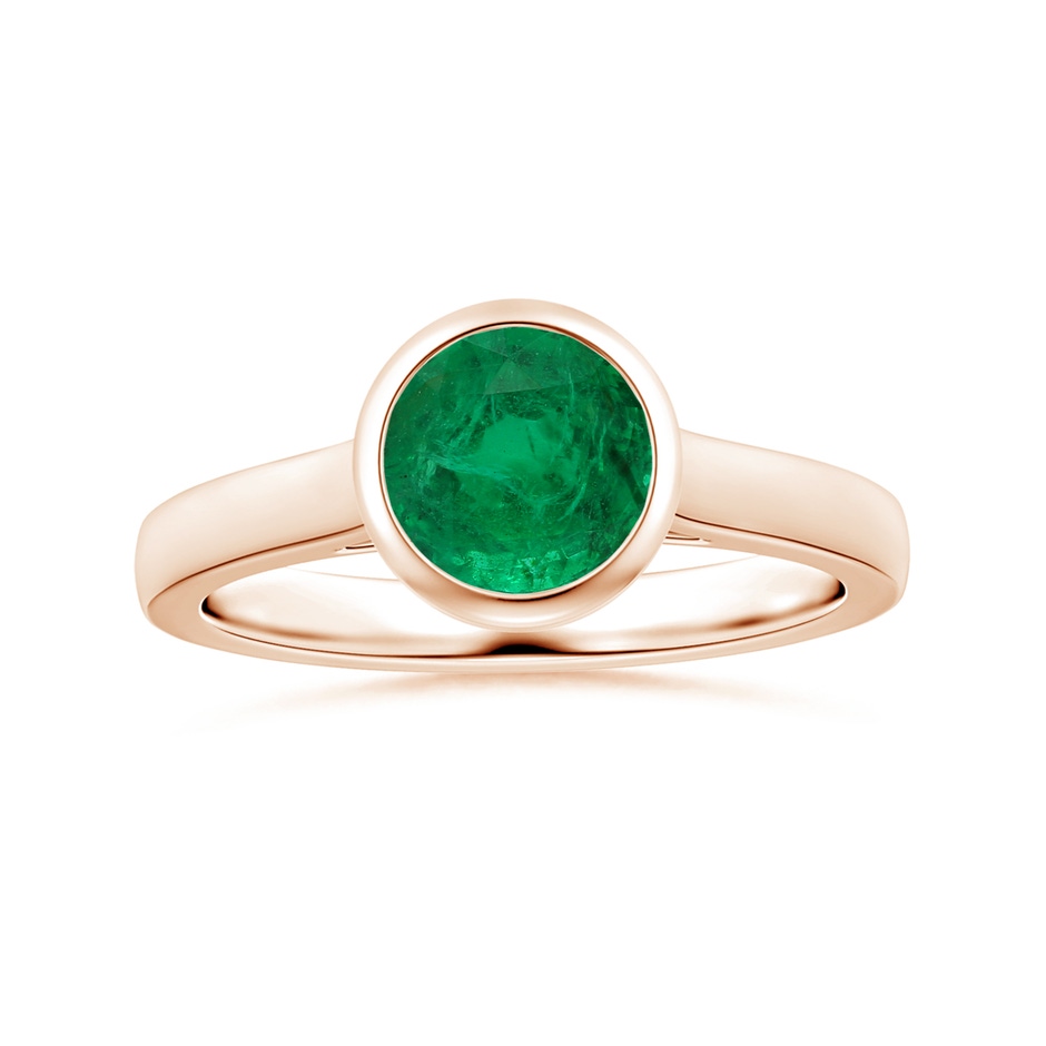8.15x8.08x5.28mm AAA Bezel-Set GIA Certified Round Emerald Solitaire Ring in Rose Gold 