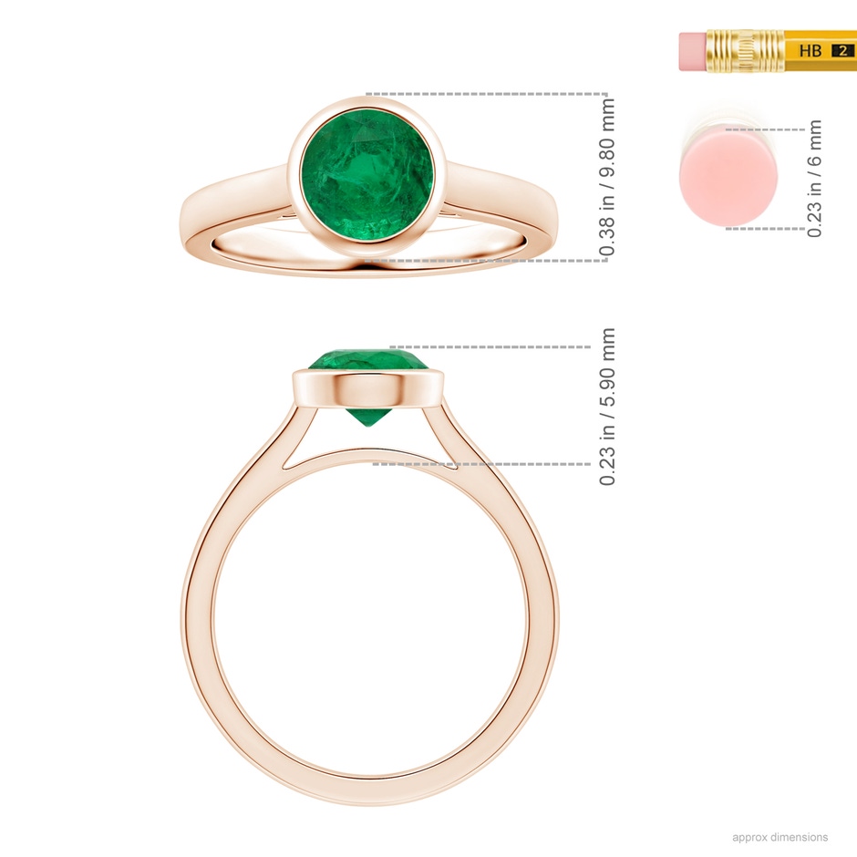 8.15x8.08x5.28mm AAA Bezel-Set GIA Certified Round Emerald Solitaire Ring in Rose Gold ruler