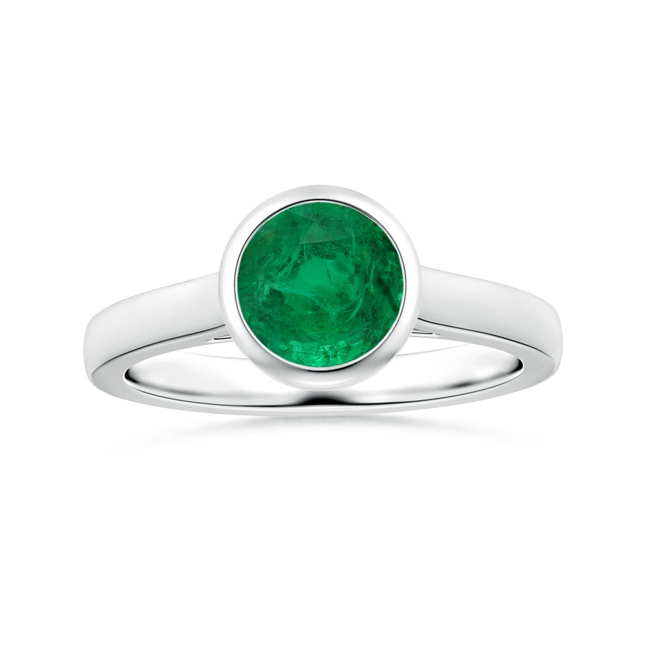 8.15x8.08x5.28mm AAA Bezel-Set GIA Certified Round Emerald Solitaire Ring in White Gold 