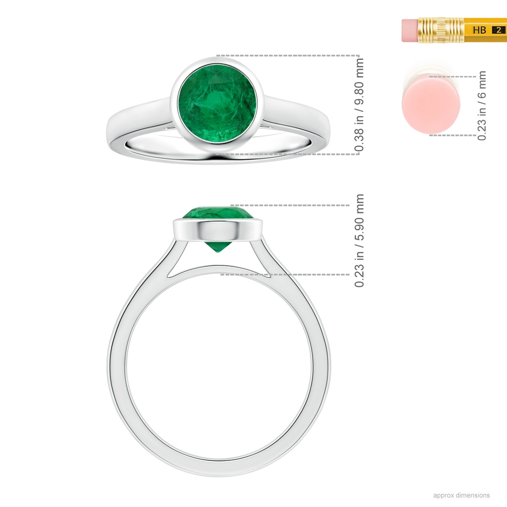 8.15x8.08x5.28mm AAA Bezel-Set GIA Certified Round Emerald Solitaire Ring in White Gold ruler