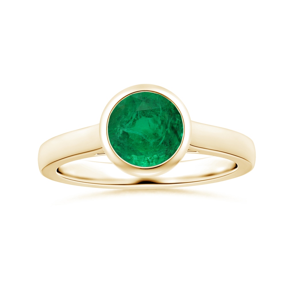 8.15x8.08x5.28mm AAA Bezel-Set GIA Certified Round Emerald Solitaire Ring in Yellow Gold