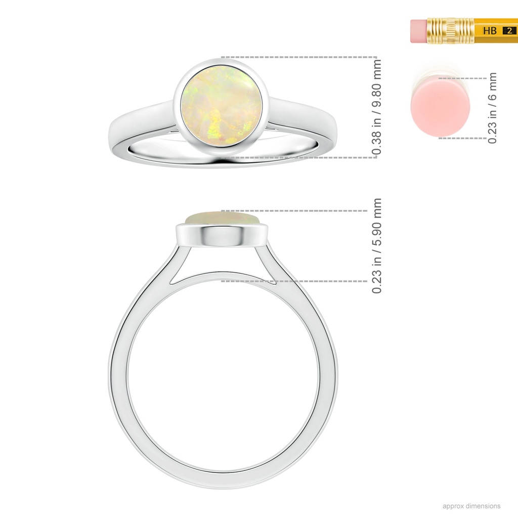 8.29x8.25x3.02mm AAA GIA Certified Bezel-Set Round Opal Solitaire Ring in P950 Platinum ruler