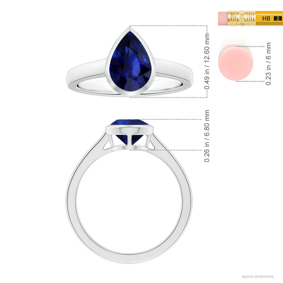 8.95x6.99x4.56mm AAA GIA Certified Bezel-Set Pear-Shaped Blue Sapphire Solitaire Ring in P950 Platinum ruler