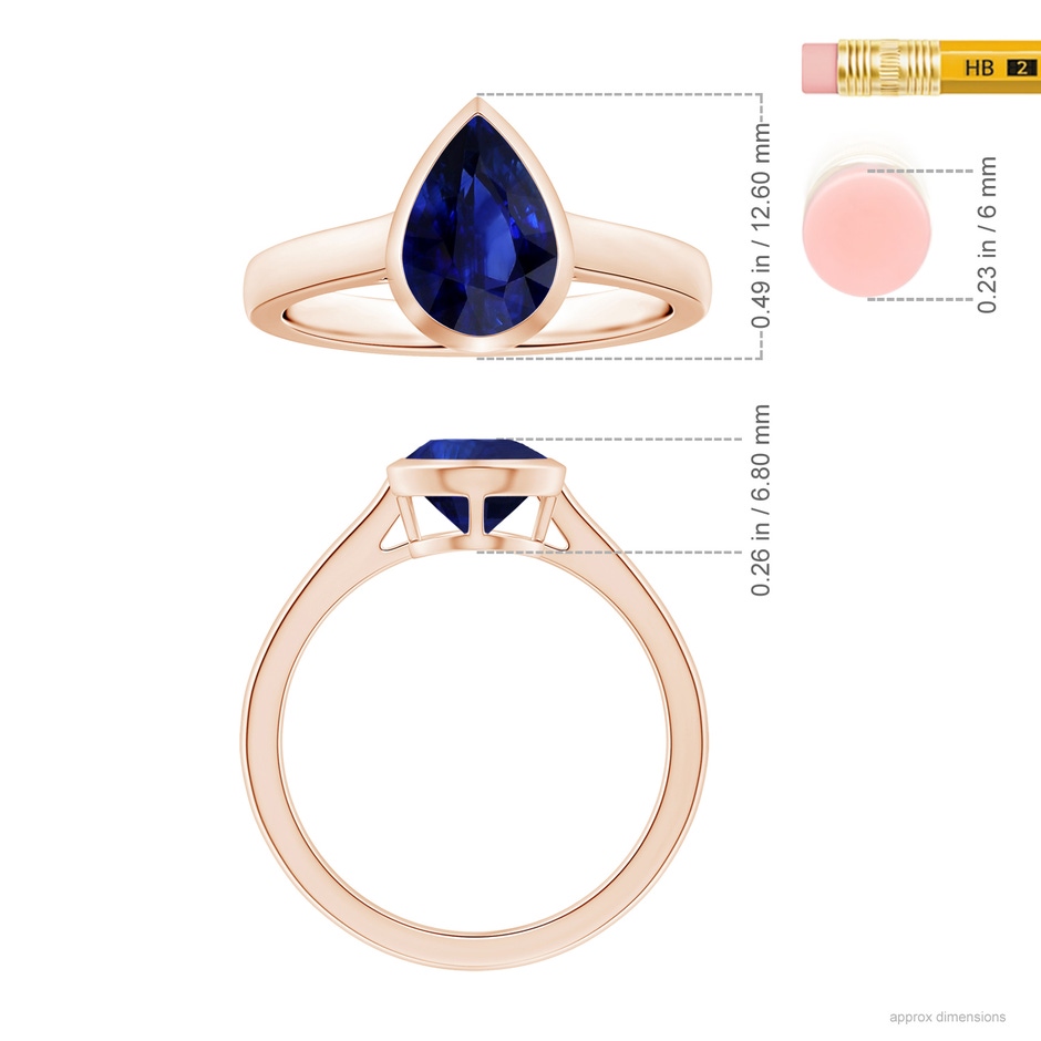 8.95x6.99x4.56mm AAA GIA Certified Bezel-Set Pear-Shaped Blue Sapphire Solitaire Ring in Rose Gold ruler