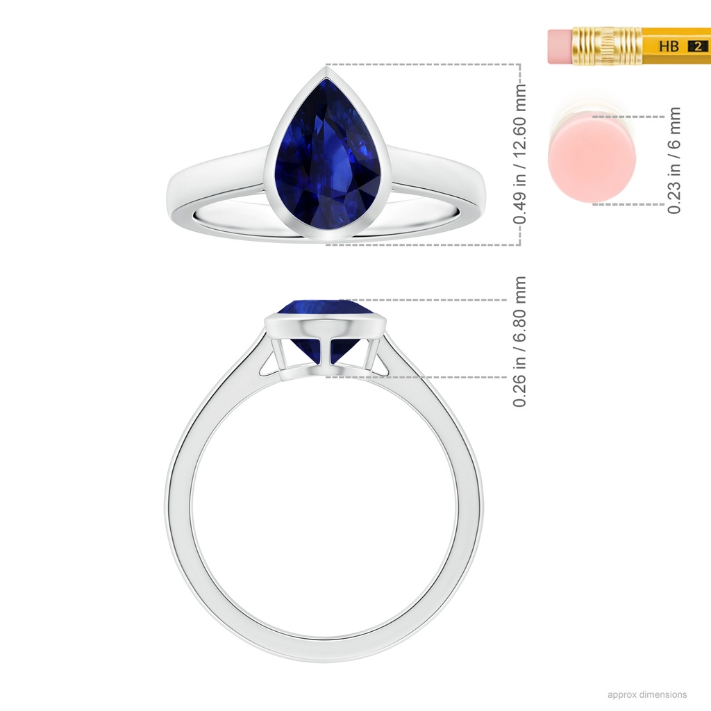 8.95x6.99x4.56mm AAA GIA Certified Bezel-Set Pear-Shaped Blue Sapphire Solitaire Ring in White Gold ruler