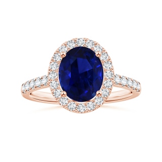 9.62x7.60x4.51mm AAA GIA Certified Oval Blue Sapphire Halo Ring with Diamonds in 18K Rose Gold