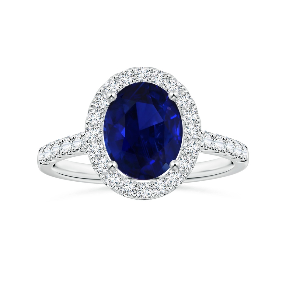 9.62x7.60x4.51mm AAA GIA Certified Oval Blue Sapphire Halo Ring with Diamonds in 18K White Gold 