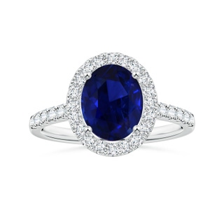 9.62x7.60x4.51mm AAA GIA Certified Oval Blue Sapphire Halo Ring with Diamonds in White Gold