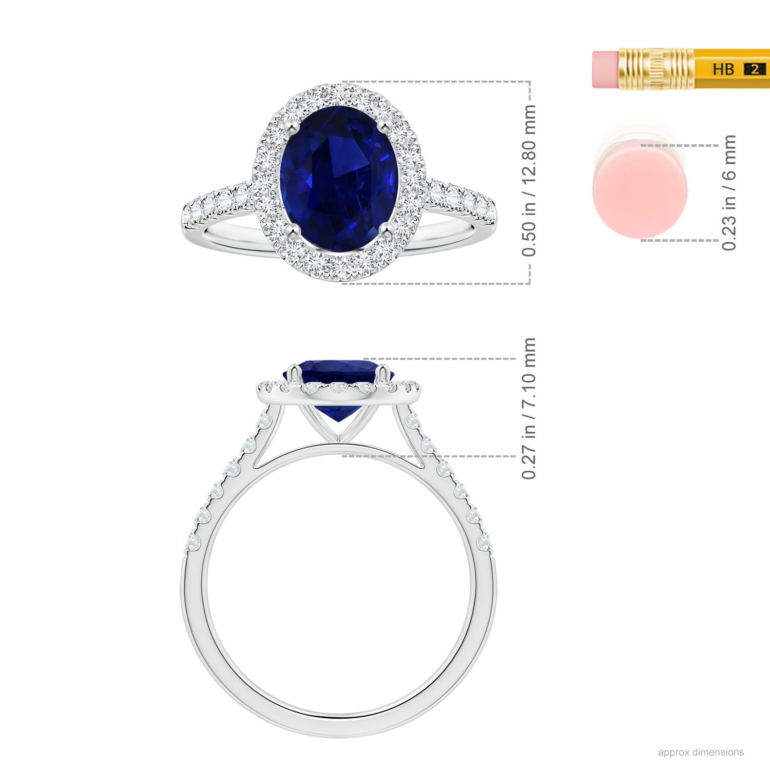 9.62x7.60x4.51mm AAA GIA Certified Oval Blue Sapphire Halo Ring with Diamonds in White Gold - ruler