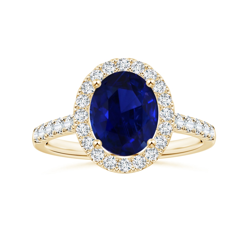 9.62x7.60x4.51mm AAA GIA Certified Oval Blue Sapphire Halo Ring with Diamonds in Yellow Gold 