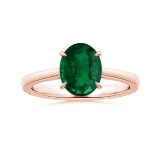 9.14x6.95x4.59mm AAA GIA Certified Claw-Set Solitaire Oval Emerald Reverse Tapered Shank Ring in 10K Rose Gold
