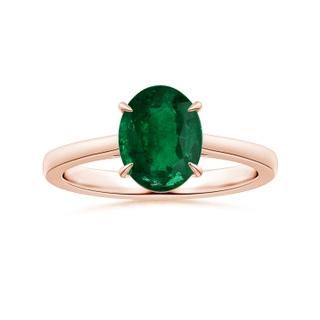 9.14x6.95x4.59mm AAA GIA Certified Claw-Set Solitaire Oval Emerald Reverse Tapered Shank Ring in 18K Rose Gold