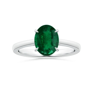 9.14x6.95x4.59mm AAA GIA Certified Claw-Set Solitaire Oval Emerald Reverse Tapered Shank Ring in P950 Platinum