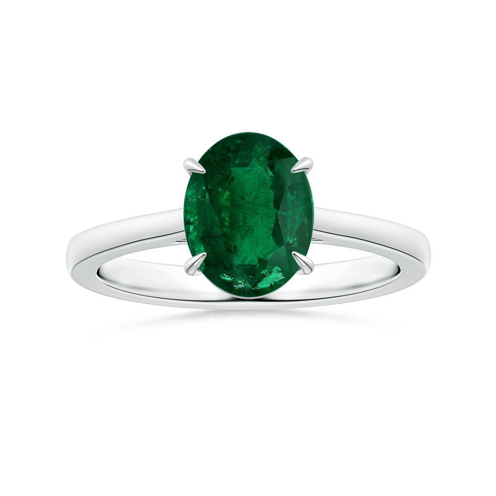 9.14x6.95x4.59mm AAA GIA Certified Claw-Set Solitaire Oval Emerald Reverse Tapered Shank Ring in White Gold