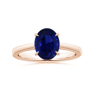 9.62x7.60x4.51mm AAA Claw-Set GIA Certified Solitaire Oval Blue Sapphire Reverse Tapered Shank Ring in 10K Rose Gold