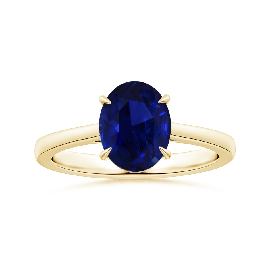 9.62x7.60x4.51mm AAA Claw-Set GIA Certified Solitaire Oval Blue Sapphire Reverse Tapered Shank Ring in 18K Yellow Gold 