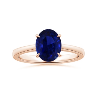 9.62x7.60x4.51mm AAA Claw-Set GIA Certified Solitaire Oval Blue Sapphire Reverse Tapered Shank Ring in 9K Rose Gold