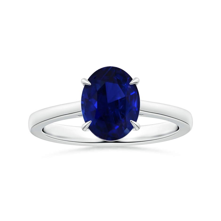 9.62x7.60x4.51mm AAA Claw-Set GIA Certified Solitaire Oval Blue Sapphire Reverse Tapered Shank Ring in P950 Platinum 