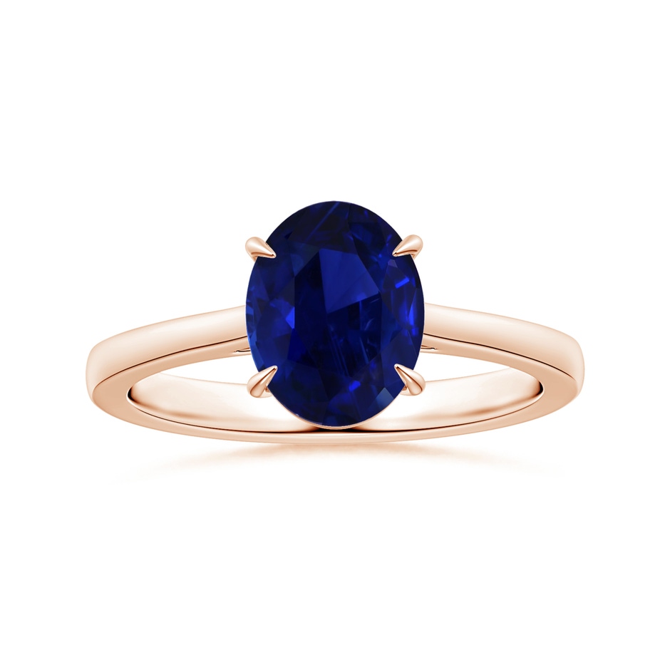 9.62x7.60x4.51mm AAA Claw-Set GIA Certified Solitaire Oval Blue Sapphire Reverse Tapered Shank Ring in Rose Gold 